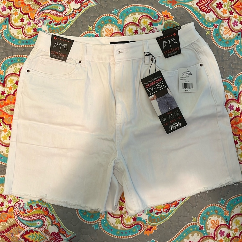 Royalty For Me White Denim Frayed Shorts